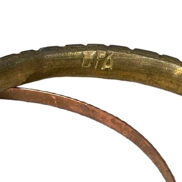 Vintage Brass & Turquoise Chip Bracelet Bangle Set Brass Bracelet Made In India - Picture 3 of 8